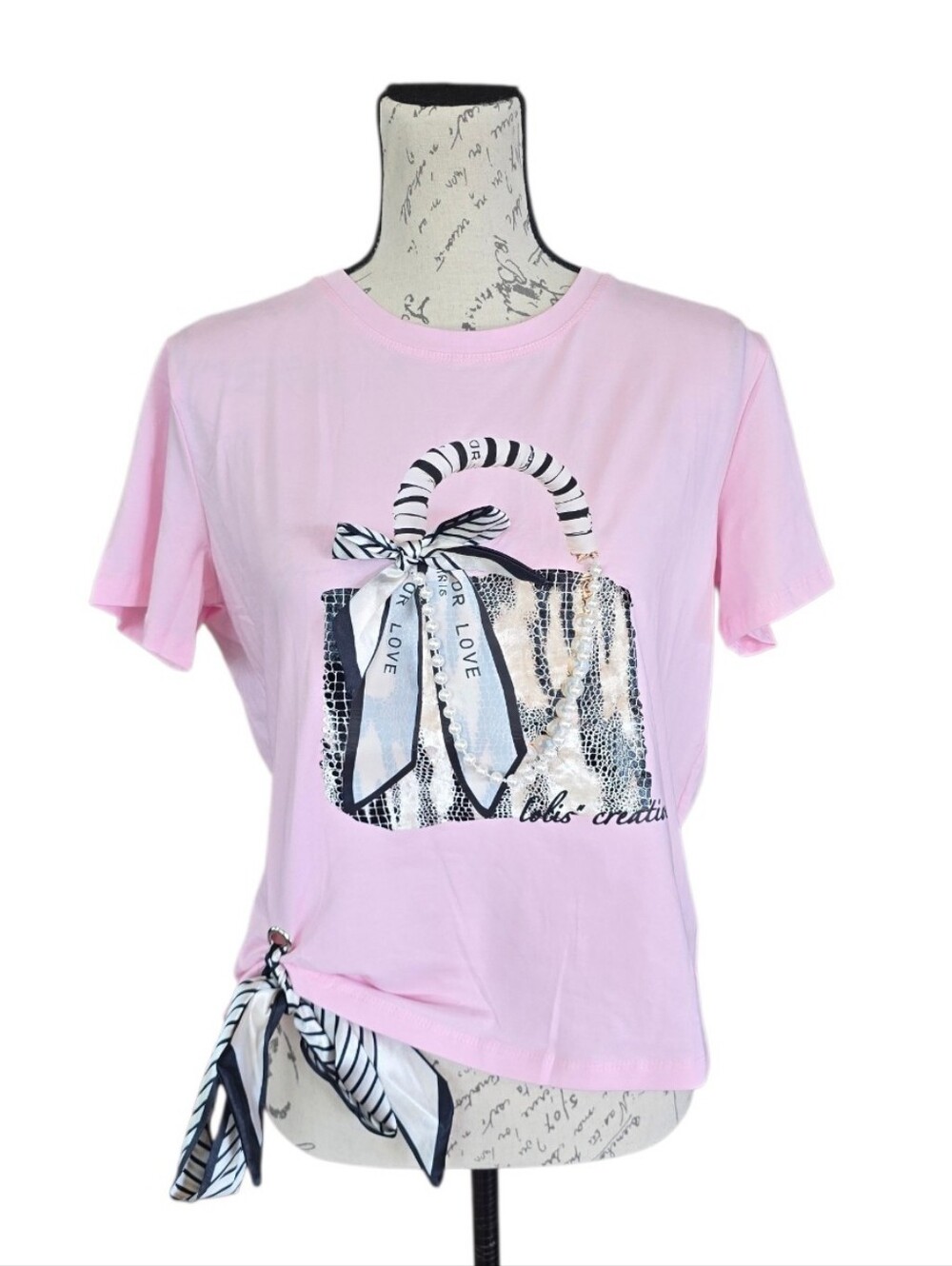 Luxe Pastel Pink Handbag Graphic Statement T-shirt L